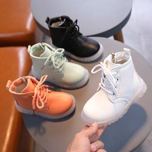 KINE PANDA Autumn Children Shoes PU Leather Martin Boots Kids Snow Boots Girls Boys Jelly Rubber Bottom Boots Fashion Sneakers