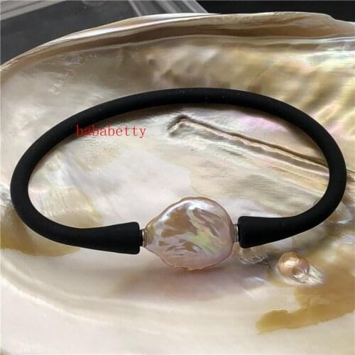 New Fashion Simple Natural 15-19MM coin Light Purple White Pearl Leather Bracelet 19CM