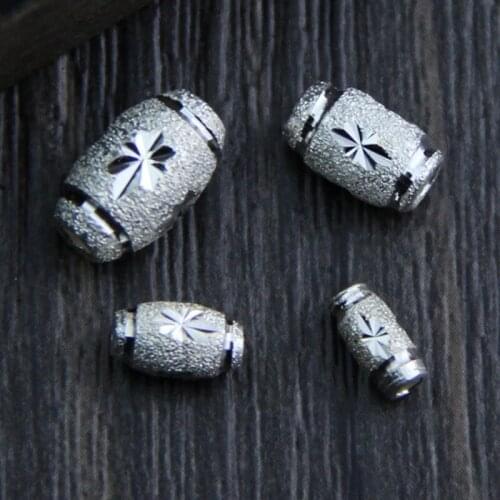 2pcs 100% 925 Sterling Silver Matte Craft Flower Loose Spacer Beads DIY Fine Jewelry Making Fancy Silver Barrel Charm Beads