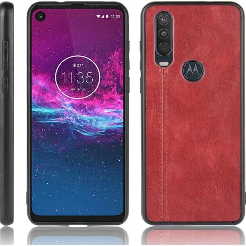 For Motorola One Action Case Suture Soft Edge Calfskin PU Leather Hard Phone Back Cover For Motorola One Action OneAction Case