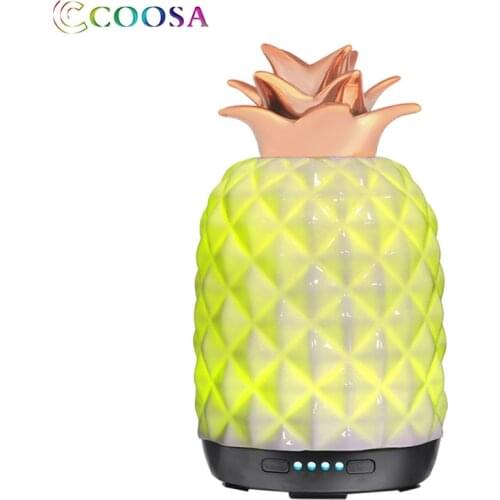 COOSA New High Quality Air Humidifier 250ml Essential Oil Diffuser Ceramic Pineapple Ultrasonic Cool Mist Maker for Bedroom Gift