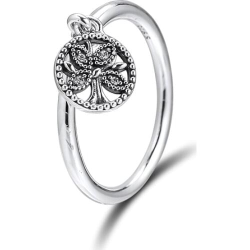 Tree of Life Rings with white Clear CZ 100% 925 Sterling-Silver-Jewelry Free Shipping