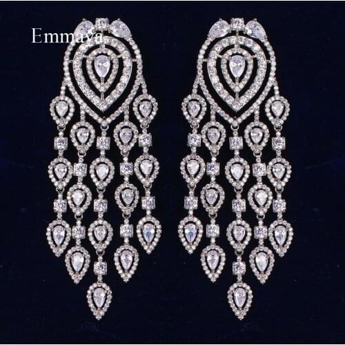 Emmaya Distinctive Design With Waterdrop Appearance Tassel White Color Luxury AAA Zirconia Earring Dainty Jewelry Wedding Party