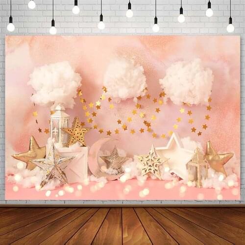 Gold Twinkle Little Stars Backdrop Girl Birthday Decor Baby Shower Pink Photography Background Photoshoot Studio Props Photozone
