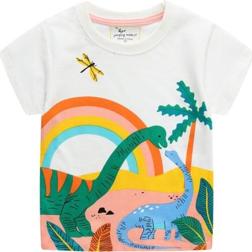 Jumping meters Applique Girls T shirts Bunny Baby Tees Top Summer Fashion design kids clothing t shirts cotton animal Tees