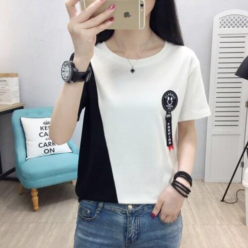 Gkfnmt summer woman t-shirts 2019 casual t shirt women tshirt plus size women tops Short Sleeve Patchwork tee shirt femme