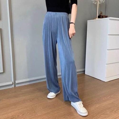 Candy color Pleated Wide Leg Pants Women Trousers Elegant Casual Palazzo Pants Elastic High Waist plus size 5XL 6XL Pants