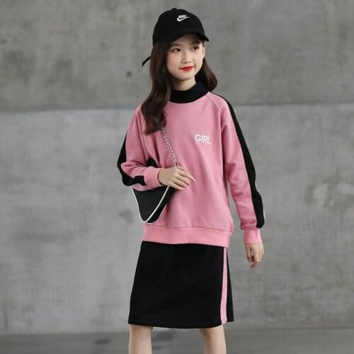 2021 Teen Girls Set Autumn Girl Clothes Boutique Kids Clothing Suit Cotton Tops Sweatshirt and Skirt 2 Pcs Sets 4 6 8 10 12 14 Y