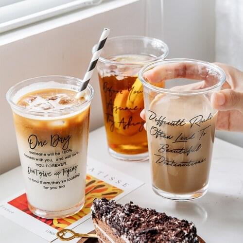 Korean Glass Water Cup Ice Coffee Cup Milk Juice Letter Cup Household Large Capacity Milk Tea Cup Drink Gift Wine Glasses