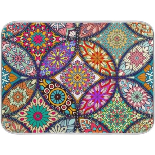 Bohemian Style Placemat Drying Dish Mat For Kitchen Mandala Pattern Non-slip Absorbent Tableware Pad Dish Mat Heat Resistant Mat