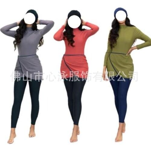 Summer Islamic Women Muslim Swimwear Dress Pants Burkini Swimsuit Print Swim Surf Wear Sport Full Suit Swimming 3 Piece Sets