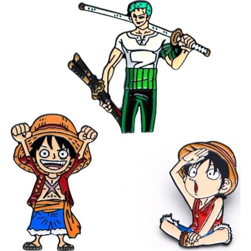 Luffy Backpack Pins ONEPIECE Enamel Pins Cartoon Anime Lapel Pin Bag Brooches Hat Roronoa Zoro Badge Funny Gifts KB2378
