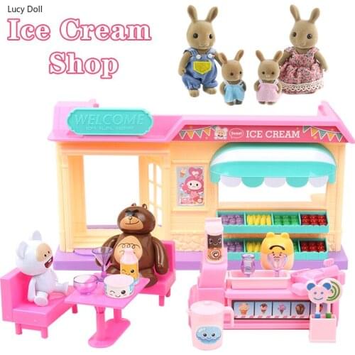 Ice Cream Dessert Shop 1/12 Forest Animal Family Building Simulation Miniature Furniture Play House DIY House Kids Toy