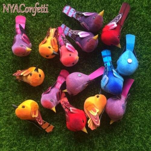 12PCS,4-6*2-2.8*2-3CM Multicolor Mini Artificial Foam,Paper Flocking Birds With Magnet,Fake Bird Wedding&Christmas Decoration