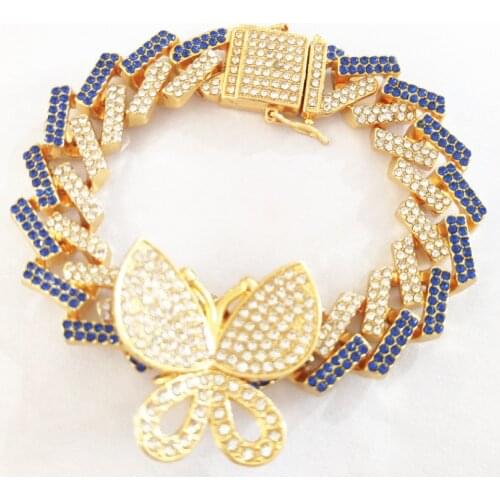 MOFLO Iced Out Hip Hop Bling Tennis Chain Choker Cz Paved Rhinestone Butterfly Bracelets Rapper Punk Street Charm Women Jewelry