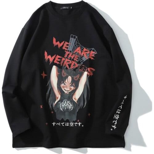 Sweatshirt Men Bloody Anime Manga Print Otaku Pullover Men O-Neck Japanese Kanji Harajuku High Street Couple Streetwear