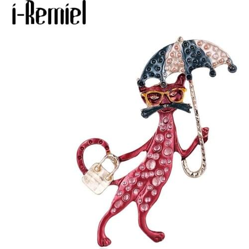 Cartoon Animal Fox Umbrella Brooches Pins Mens Suit Corsage Shirt Collar Lapel Pin Metal Women Men Badge Jewelry Accessories