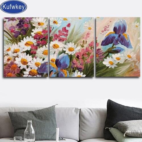 3Panel white daisy Flowers 5d diy diamond painting full square/round drill cross stitch kit diamond embroidery still life mosaic