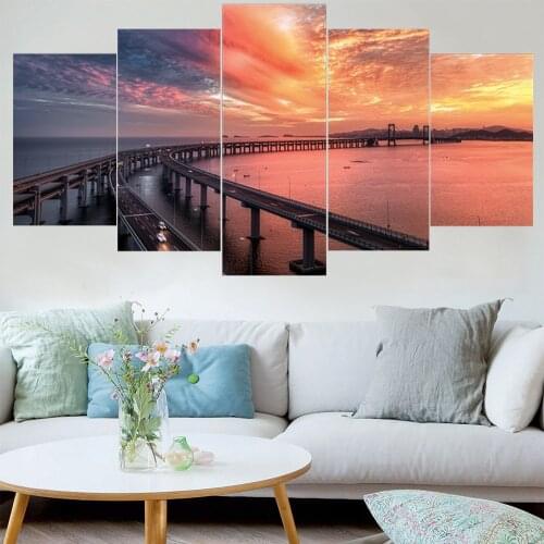 Wall Art Canvas Pictures Home Decor HD Prints Posters Frame 5 Pieces Gorgeous Burning Clouds In The Sky Bridge Paintings