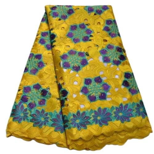 Free Shipping 2021 new design yellow High quality wedding lace African Fabric 5 Yards embroidered Swiss Voile Lace-N88201