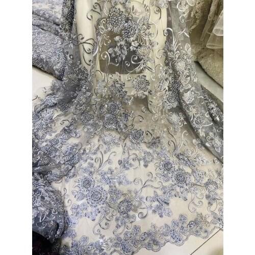 New design tulle embroidery french net lace fabric with beads J-58684 for bridal dress
