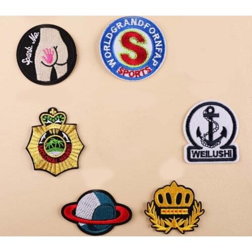 PGY Creative planet Embroidery Patch Iron On Clothes Butt Girls Pattern for Clothes DIY Decorative Jacket Crown Badge Stickers