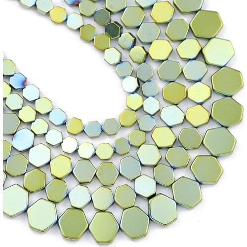 4/6/8MM Green Flat Hexagon Hematite Ore Natural Stone Spacer Loose Beads For Jewelry Making Diy Hand-Made Bracelets Accessories