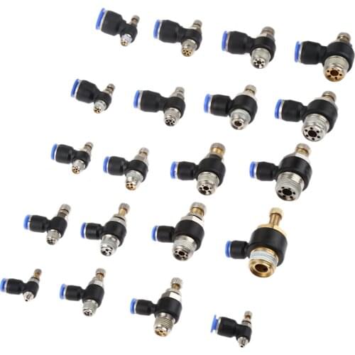 Push in Elbow Fitting Speed Flow Control Pneumatic Connector SL4 6 8 10 12mm to M5" 1/8" 1/4" 3/8" 1/2" Tube Hose Air Fittings