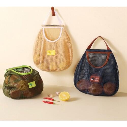 Large Capacity Storage Hanging Bag For Fruits Vegetables Kitchen Portable Ginger Garlic Breathable Storage Net Bag Storage Bag
