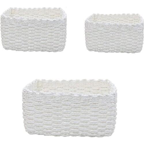 Practical 3Pcs Multifunctional Storage Basket Kitchen Home Organizer Sundry Holder White Paper Rope Storage Basket