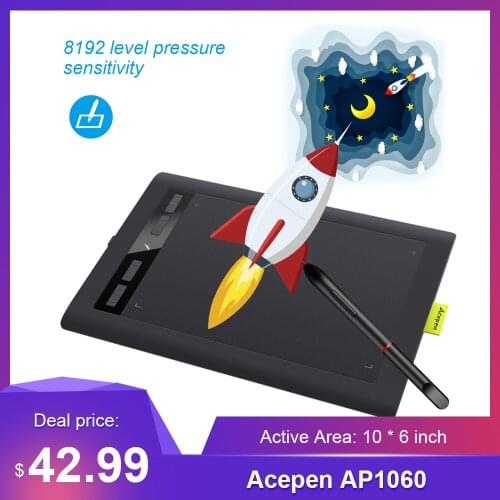 Acepen AP1060 Professional 10*6 Inch Art Digital Graphics Drawing Tablet Pad Board Kit with Battery-free Stylus 8192 Pressure