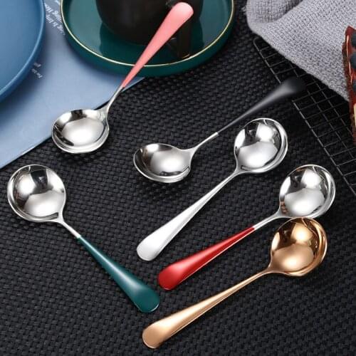 Spoon Rose Glod Silver Stainless Steel Round Tea Coffee Spoon For Ice Cream Dessert Long Handled Spoon Cutlery Kitchen