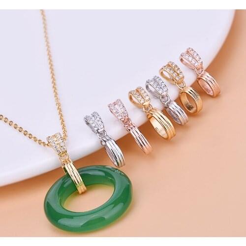 S925 sterling silver inlaid zircon ring pendant with jade and jade crystal accessories