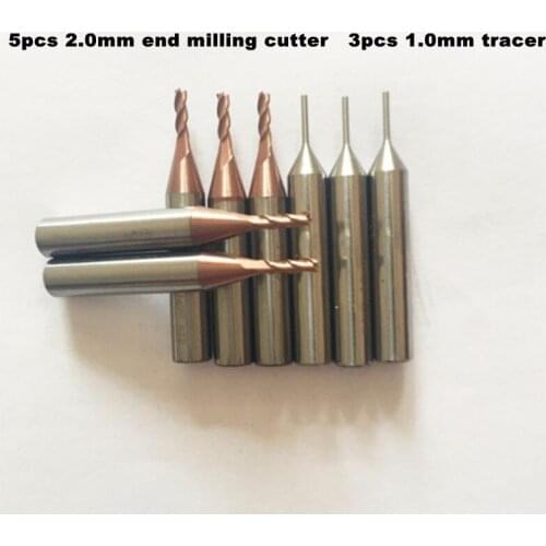 Top Quality 8pcs/lot for Sec E9 MIRACLE A5/A7/A9 MACHINES 2.0mm end milling cutter(2.0x6x40) and 1.0mm tracer(1.0x6x40)