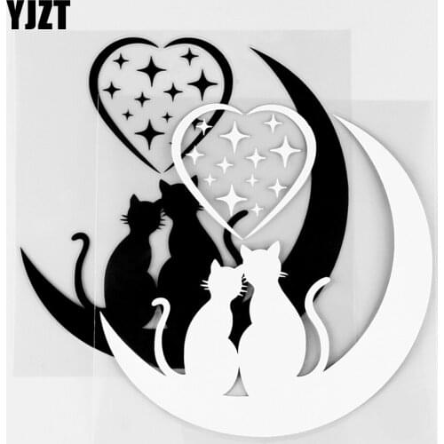YJZT 13.8×13.8CM Funny Car Sticker Two Romantic Cats Watching Stars On The Moon Vinyl Decal Black / Silver 10A-0568