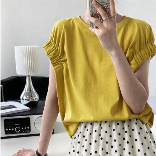 2021 New Summer Casual Ladies T-shirt Solid Color High Quality Women Tee Loose Fashion Elegant Cotton Female Tops T309