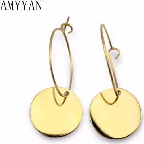 Womens Pendant Earrings Gold and Rose Gold Simple Small Fashion Jewelry Earrings Round Pendant Dangle Earrings Stainless Steel