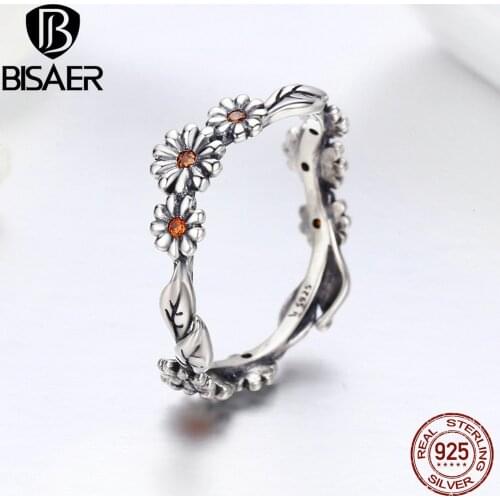 Fashion Rings for Women 2019 BISAER 925 Sterling Silver Daisy Flower Finger Rings for Women Sterling Silver 925 Jewelry Anel