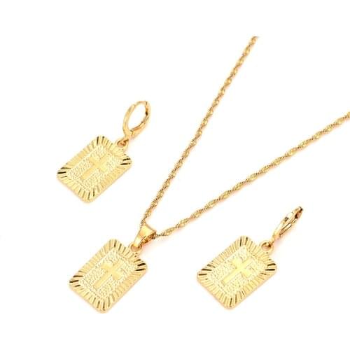 Gold Christian cross Pendant Necklace chain Earrings sets Jewelry Gold Christian jewelry sets for women girl Jesus Items Gifts