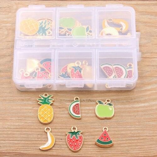 1Set 30Pcs/Lot 6Styles Fruit Watermelon Charm KC Gold Drop Oil Pendant With Box Material For DIY Jewelry Earring Bracelet Making