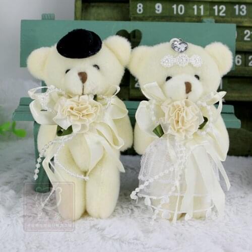 Cheap 2 Pieces/Pair Kawaii Mini Bear Plush Stuffed for Wedding Gift Bouquet Decor Dolls Home Car Decor Oranments Lover Gifts