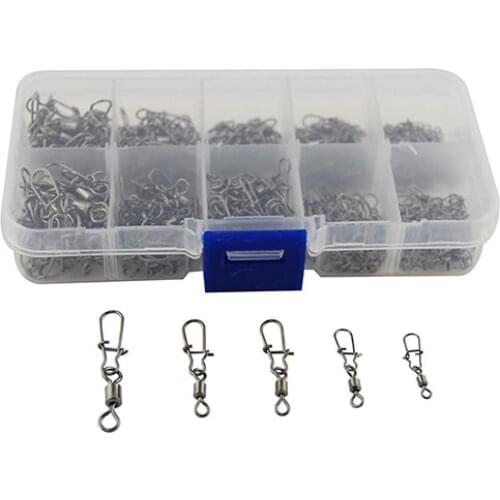 210 Pcs/set Rolling Swivel Fast-lock Snap Ball Bearing Fishing Connector Swivel Clasp Metal Carabiner Clip Swivel Clasp