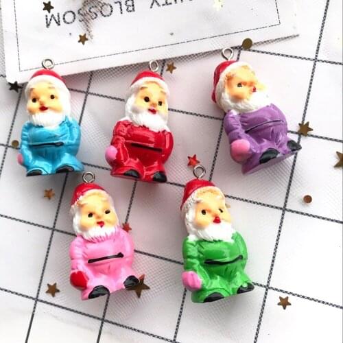 3d resin Flat back Santa Claus tree earring charms resin necklace pendant keychain charms for Christmas DIY decoration