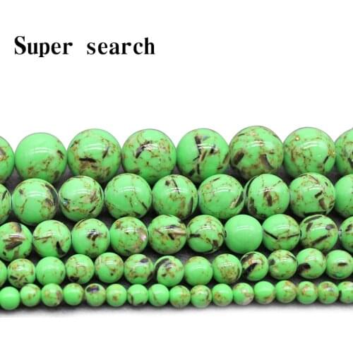 4/6/8/10/12mm natural stone Bright green Pine stone shell Loose Beads Suitable for DIY Fashion bracelet necklace Jewelry
