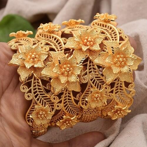 4Pcs/lot Gold Color Bangles For Women Dubai Bride Wedding Cuff Bracelet Africa Bangles Jewelry Gold Charm Bracelet party gifts