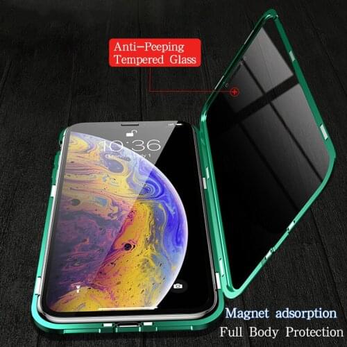 Anti-peeping Tempered Glass Magnetic Metal Case for Iphone Xs Max Xr X 8 7 Plus Luxury Magnet Front Back Glass Full Body Protect