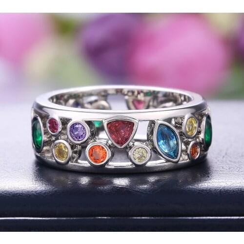 Bohemian Hollow out Colorful Zircon Women Rings Round Elegant Irregular Stone Pave Wedding Bands For Girls Lady Engagement Rings