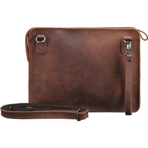 Norbinus Brand Crazy Horse Genuine Leather A4 File Wristlet Clutch Ipad Pack Mens Shoulder Crossbody Bag Men Messenger Bags