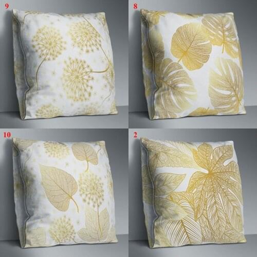 Golden Leaf flower Pillow Case polyester Pillowcase Double-sided Printing Pillow Cover Decorative Cushion Cover 45 x 45 cm