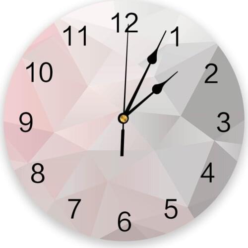 Geometric Pink Gray Gradient Triangle Wall Clock Modern Design Clocks Wall Hanging Home Decor Living Room Round PVC Wall Clocks
